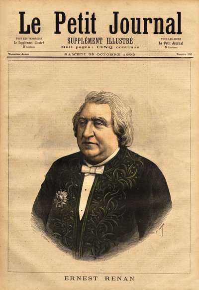 Portrét Ernesta Renana (1823-1892), spisovatele, filologa, filozofa a historika. Populární autor knihy „Život Ježíše“, která obsahuje tuto polemiku o Ježíšově biografii, která byla vyvrácena jako životopis obyčejného člověka a že Bible musí být kriticky od Unknown artist