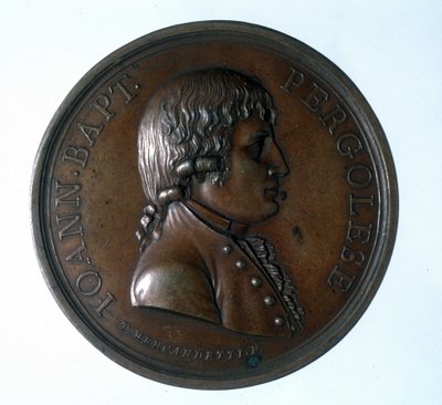 Portrét Giovanniho Battisty Pergolesiho (Jean Baptiste Pergolese, Jean-Baptiste) (1710 - 1736). Bronzový medailon. Muzeum schodiště. Milán od Unknown artist