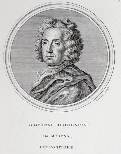Portrét italského barokního skladatele a violoncellisty Giovanniho Battisty Bononciniho (1670-1747) Rytina. 18. století. Bologna, občanské bibliografické muzeum od Unknown artist