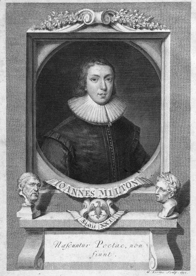 Portrét Johna Miltona, anglického básníka a esejisty (1608 - 1674), rytina 18. století od Unknown artist