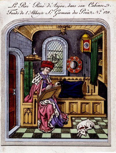 Portrét krále Reného z Anjou (1409-1480)““ nazývá ve svém kabinetu také René I. Neapolský nebo René Sicílský – rytina podle miniatury od Unknown artist