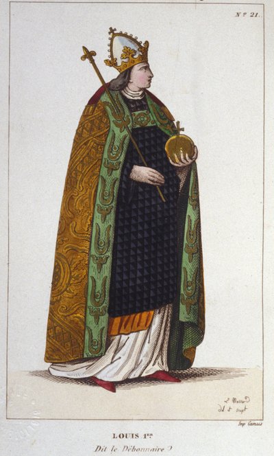 Rytina Portrét Ludvíka I. Zbožného nebo Debonnaira (778 - 840), císaře Západu, rytina z roku 1830 od Unknown artist