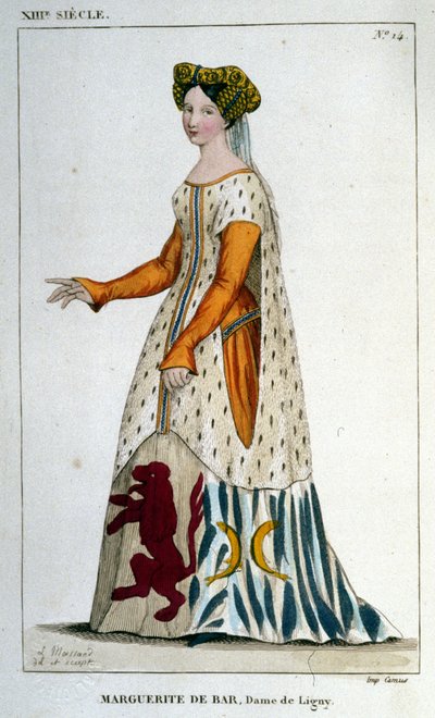 Portrét Marguerite de Bar, paní z Ligny (asi 1223 - 1275), rytina z roku 1830. od Unknown artist