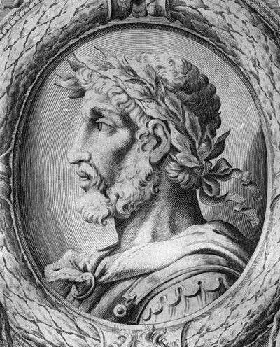 Portrét Odoacre (Odovacar), vůdce Herules spřízněných s Huny a ministr Attila (435-493). Rytina 18. století. od Unknown artist