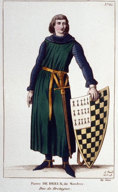 Portrét Pierra de Dreux, dit Mauclerc, vévoda z roku 1213. Rytina z roku 1830. od Unknown artist