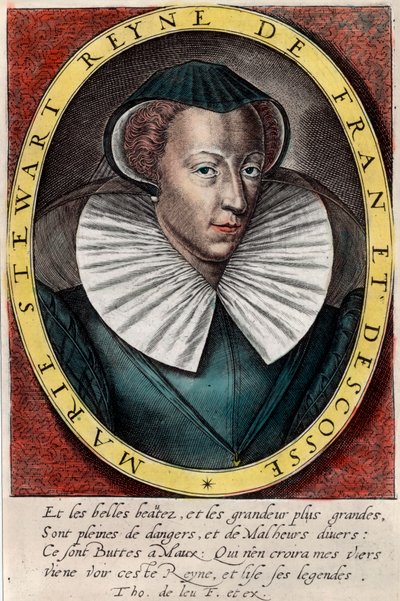 Portrét královny Marie Stuartovny (1542 - 1587), královny Francie a Skotska. Rytina 16. století. Soukromá sbírka. od Unknown artist