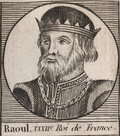 Portrét francouzského Raoula (nebo Rodolpha, kolem 890-936) krále franků - Rudolf (Raoul, Rodolphe) Burgundský, král Francie (923-936) - rytina z „Instruction sur l