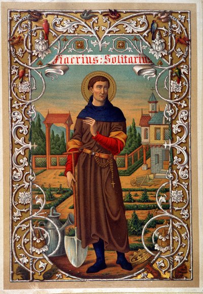 Portrét Saint Fiacre (zahradník, poustevna u Meaux), kniha č. 19. století. od Unknown artist