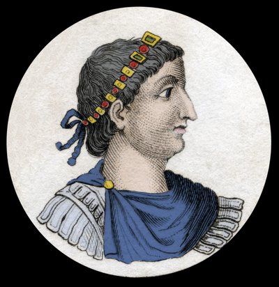 Portrét Theodosia I. (Flavius Theodosius) (347-395), římského císaře, rytina z 19. století. od Unknown artist