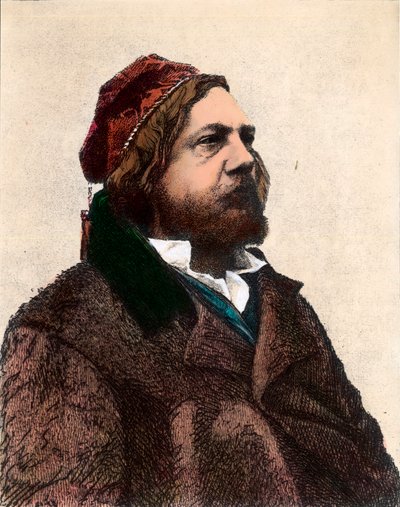 Portrét Theophila Gautiera (1811 - 1872), francouzského básníka, prozaika a uměleckého kritika. Rytina 19. století. Soukromá sbírka. od Unknown artist