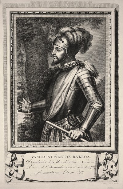 Portrét Vasco Nunez de Balboa (rytina) od Unknown artist