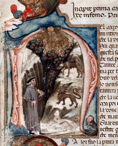 Portrét italského básníka Dante Alighieriho se zvířaty - miniatura od Unknown artist
