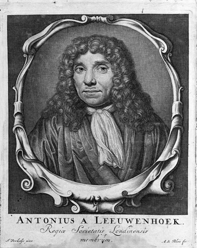 Portrét nizozemského obchodníka a učence Antoine van Leeuwenhoek (nebo Leeuvenhoek Leeuwenhoeck) (nebo Antoni nebo Anthonie) (1632-1723) Rytina z „Investigatio Arcanorum“ 1722. od Unknown artist