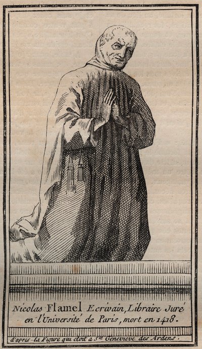 Portrét francouzského alchymisty Nicolase Flamela (1330-1418) - Rytina - Portrét anglického alchymisty Nicolase Flamela - Rytina Soukromá sbírka od Unknown artist