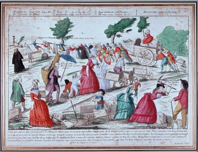 Příprava na Champs de Mars svátek 14. července - rytina od Unknown artist
