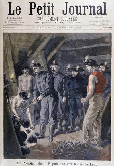 Prezident republiky Jean Casimir-Perrier (Casimir Perrier, Casimir Perrier, Casimir Perrier) obklopený horníky v dolech Lens, “”Le petit journal””” 11. prosince od Unknown artist