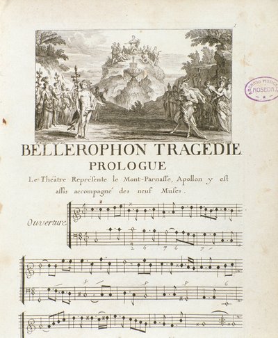 Prolog „“ Bellerophon „“ Lyrique tragédie o pěti jednáních s prologem Jeana Baptista Lullyho (Giovanni Battista Lulli) (Jean-Baptiste) (1632-1687). 1714. od Unknown artist