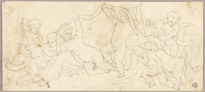 Putti ve hře s jelenem a psem od Unknown artist