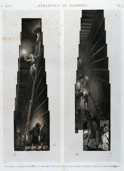 Pyramidy v Memphisu: pohled na horní galerii Velké pyramidy, převzato z horního a spodního ložiska - v „“ Popis Egypta“, Imperial Editions od Unknown artist