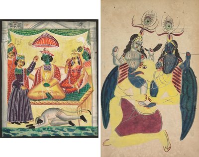 Ráma a Síta (recto); Garuda nesoucí Balaramu a Krišnu (verze) od Unknown artist
