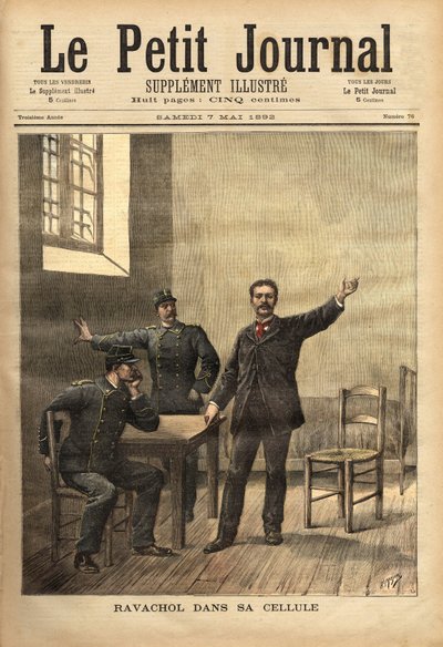 Ravachol (1859-1892, nebo Francois Claudius Koenigsberg) ve své cele, po slyšení na porotě dne 26. od Unknown artist
