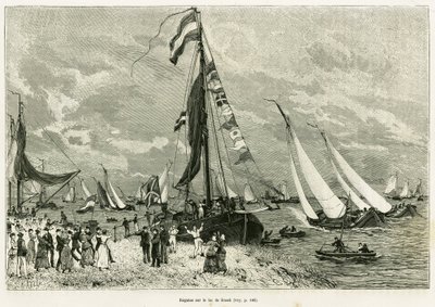 Regates na jezeře Sneek (Nizozemsko). Rytina k ilustraci příběhu La Frise, založený na vztahu holandských novin, v le tour du monde 1886, režie Edouard Charton (1807-1890), Hachette, Paříž. od Unknown artist