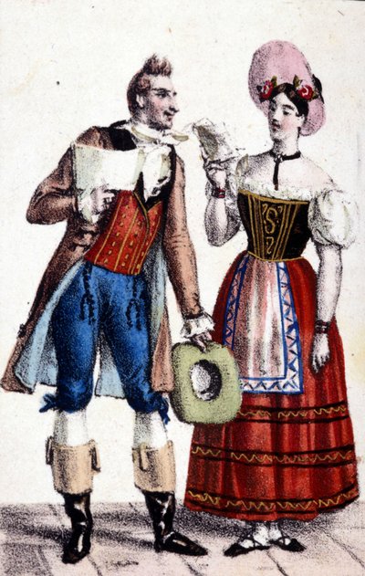 Reprezentace Dulcamare a Aliny (v uvedeném pořadí Frezzolini a Heinefetter) v opeře „Nápoj lásky““ (Nápoj lásky) Gaetana Donizettiho. 1832. od Unknown artist