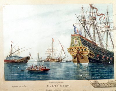 Reprezentace italských lodí, galer, brigantiny 16. století (Akvarel od Unknown artist