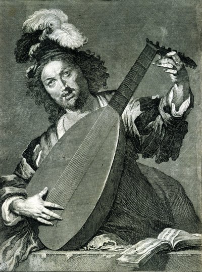 Znázornění hráče na loutnu ladícího svůj nástroj. od Unknown artist