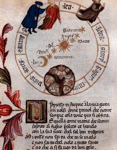 Znázornění italského básníka Dante Alighieriho a ptolemaický systém - Miniatura od Unknown artist