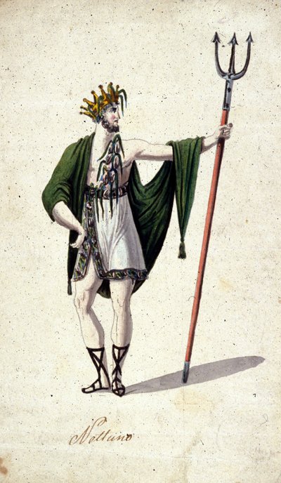 Znázornění římského boha Neptuna držícího trojzubec (identifikuje řeckého Poseidona). Akvarel z 18. století. od Unknown artist