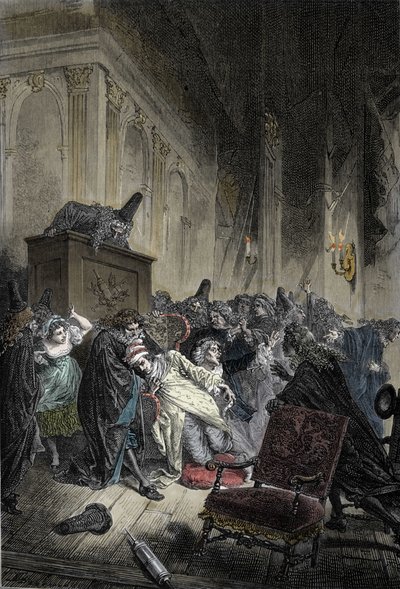 Znázornění smrti Jean-Baptiste Poquelina, dit Moliere (1622-1673), smrt plicní kongesce při reprezentaci „imaginárních nemocných““ dne 17.2.1673 od Unknown artist
