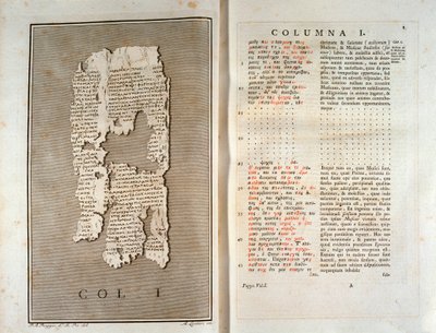 Reprodukce papyru Herculana z Philodema z Gadary (1793) od Unknown artist