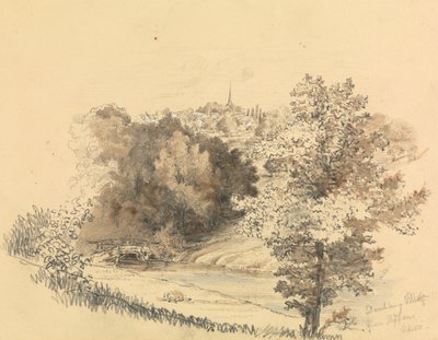 Říční krajina s městem v dálce od Unknown artist