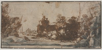 Rocky Inlet s loděmi a budovami (recto) od Unknown artist