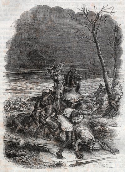Roland masakroval obyvatele Cymosque – rytina z roku 1851 z „“ Furious Roland““ od Unknown artist