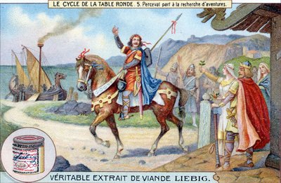 Cyklus kulatého stolu (5): Perceval jde hledat dobrodružství, Liebig Chromolithography, sd. 19. století od Unknown artist