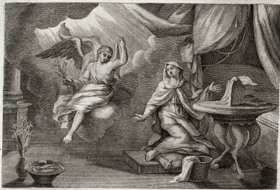 Royaumontská Bible, Nový zákon: Zvěstování Panny Marie. Archanděl Gabriel přišel předat poselství Marii. Ilustrace z roku 1811. od Unknown artist