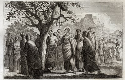 Royaumontská Bible, Nový zákon: Obrácení Zacheeho. Ježíš Kristus mluví se Zacheem na platanu. Ilustrace z roku 1811. od Unknown artist