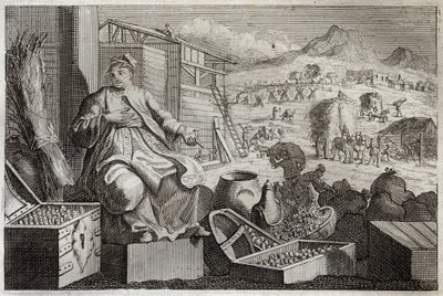 Royaumontská Bible, Nový zákon: Šílenství bohatství aneb Podobenství o boháči. Ježíš Kristus mluví proti ješitnosti bohatého muže, který si tleskal ve svém velkém majetku a další noci zemřel. Ilustrace z roku 1811. od Unknown artist