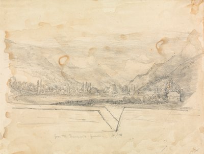 Venkovská krajina s horami v dálce od Unknown artist