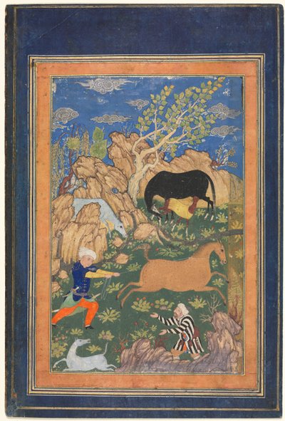Rustam Lassoing jeho kůň, Rakhsh, v krajině (recto) od Unknown artist