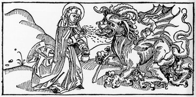 Svatá Marta a Tarasque - rytina z „Leben der Heiligen - sommerteil“ (Kniha světice) od Jacoba (Jakuba) z Voragine (1228-1298). Lubeck 1488. od Unknown artist