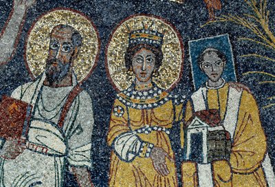 Saint Paul, Saint Cecile a Saint Pascal Detail Krista a šesti svatých. Anonymní mozaika, 821. Řím Basilica di Santa Cecilia v Trastevere od Unknown artist