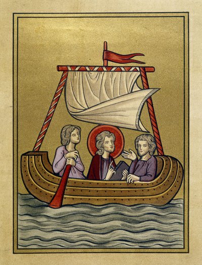 Svatý Pavel, svatý Sylvain (nebo Silas) a svatý Timoteus na lodi - z miniatury od Unknown artist