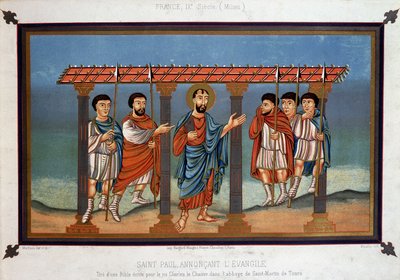 Svatý Pavel hlásající evangelium – z bible napsané pro krále Karla Plešatého v opatství svatého Martina z Tours, 9. století od Unknown artist