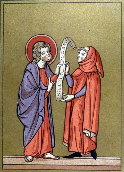 Svatý Pavel přijímá své poslání od Krista - dokument z 13. století od Unknown artist
