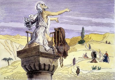 Svatý Simeon stylit káže na sloupu. od Unknown artist