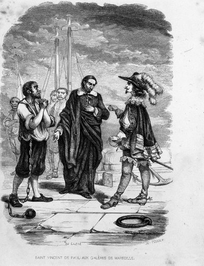 Svatý Vincent de Paul při přímluvě ve prospěch odsouzeného u důstojníka v galères de Marseille - v „“ Les Bagnes: histoire, types, mores, mystère“ od Maurice Alhoye, ed. Gustave Havarda od Unknown artist
