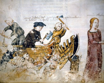 Scéna stavby lodí ve 13. století. od Unknown artist
